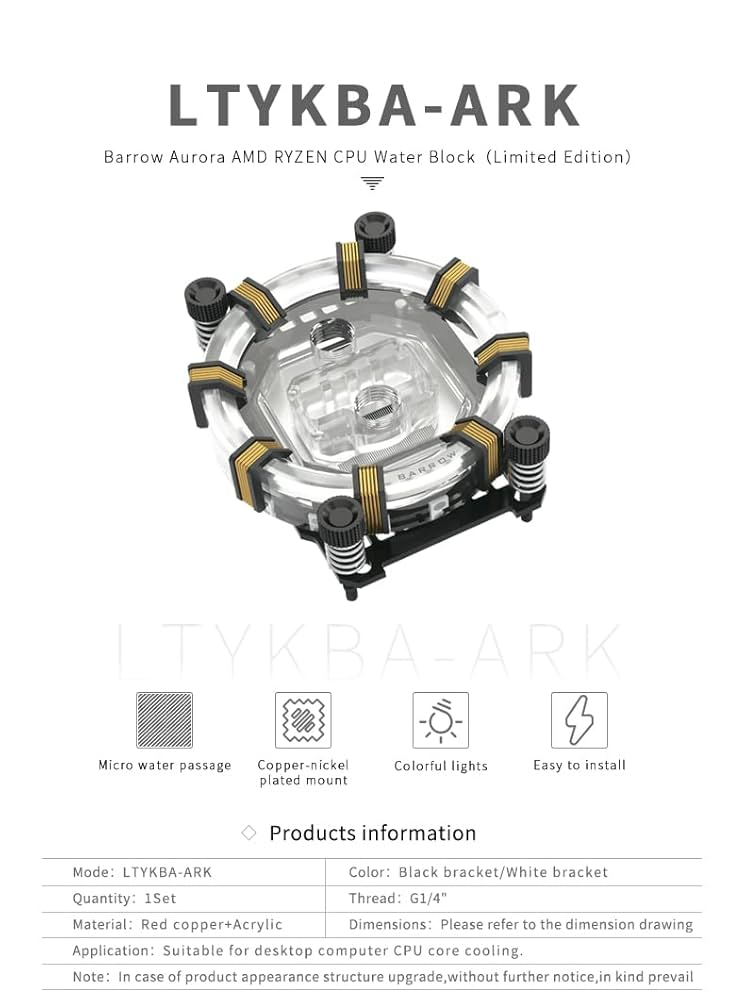 Amazon.com: Barrow LTYKBA-ARK CPU Water Block for AMD Ryzen